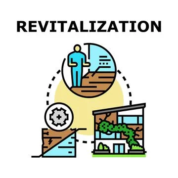 Urban revitalization process planning building restoration Stock Illustration