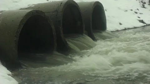 Urban river flows from a pipe. Panorama. Stock Footage 46002714