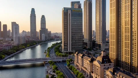 Urban Riverside Skyline Hyperlapse with Modern High Rise Buildings Stock-Footage 330574502