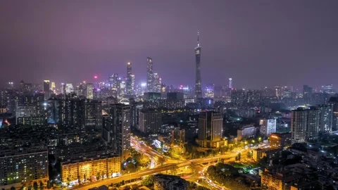 Urban road interchange and traffic in Guangzhou, China, timelapse Stock Footage 339606777