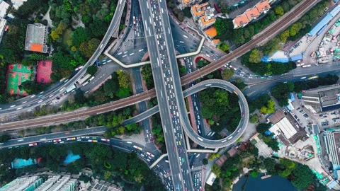 Urban road interchange and traffic in Guangzhou, China, timelapse Stock Footage 339640128