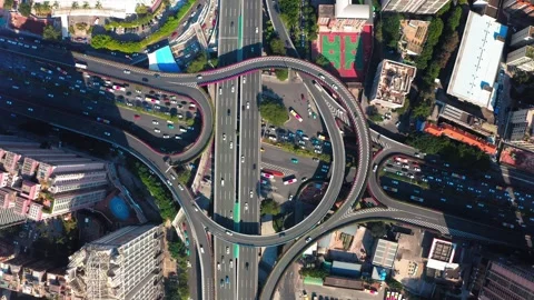 Urban road interchange and traffic in Guangzhou, China, aerial view Stock Footage 339640532