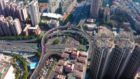 Urban road interchange and traffic in Guangzhou, China, aerial view Stock Footage 339640572
