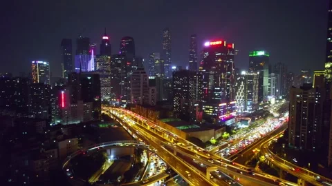 Urban road interchange and traffic in Guangzhou, China, aerial view Stock Footage 339640732