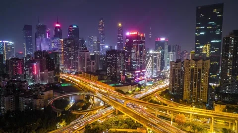 Urban road interchange and traffic in Guangzhou, China, timelapse Stock Footage 339640752