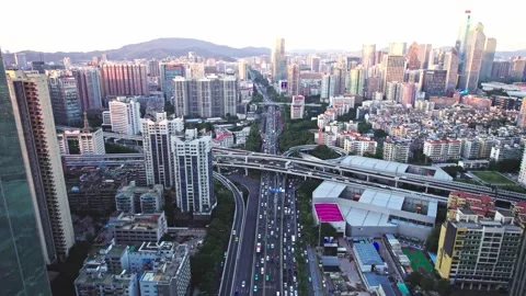 Urban road interchange and traffic in Guangzhou, China, aerial view Stock Footage 339641064