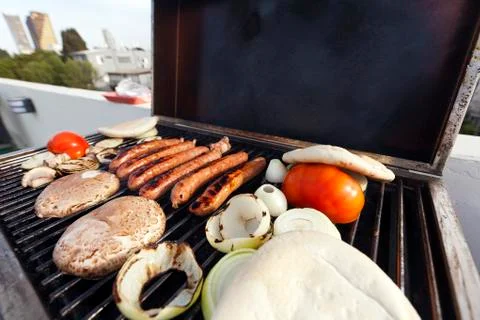 Urban rofftop grillin' Stock Photos