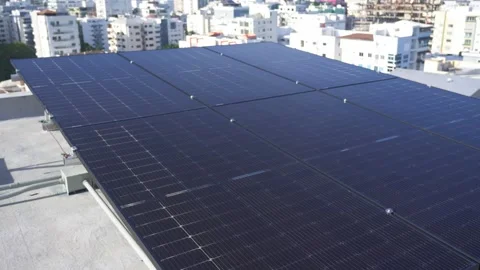 Urban Rooftop Photovoltaic Solar Array Stock-Footage 337110693