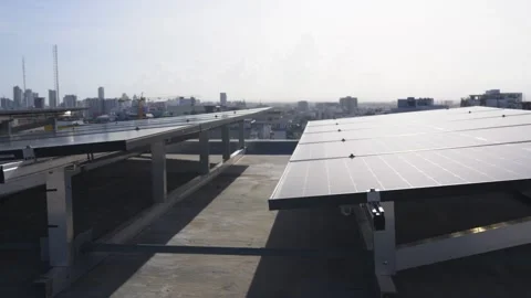 Urban Rooftop Solar Panel Array in Santo Domingo Stock-Footage 337137391