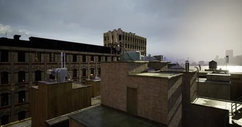 Urban rooftops in a cloudy sky revealing an industrial landscape Stock Illustration