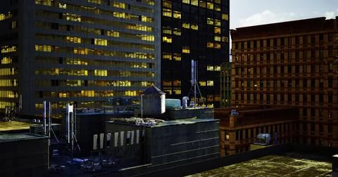 Urban rooftops in evening light showcasing city architecture and skyline Stock Illustration