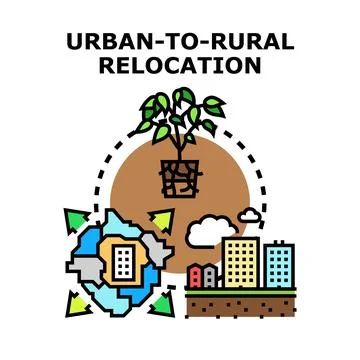 Urban to rural relocation concept moving from city Ilustración de archivo