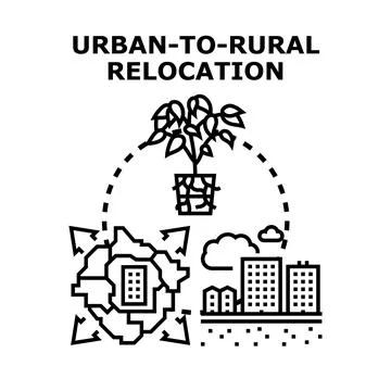 Urban to rural relocation concept moving from city Stock Illustration