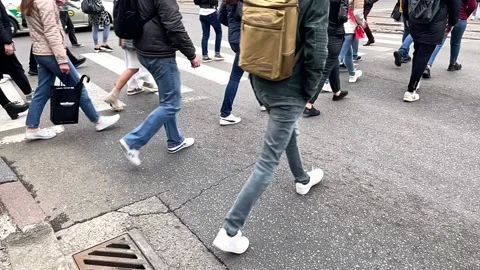 Urban rush crowd crosswalk. City lifestyle Stock Footage