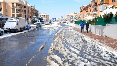 Urban scene after snowfall Stock Footage 88259639