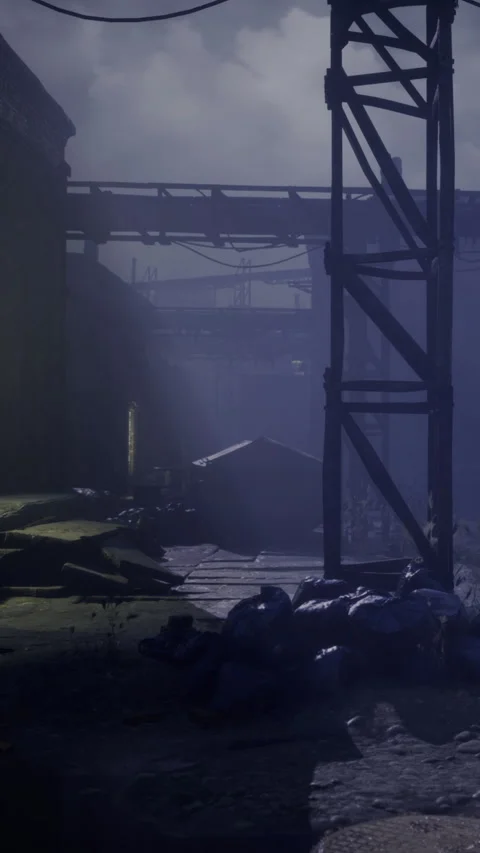 Urban scene with low light and industrial structures at night Stock Footage 334723472