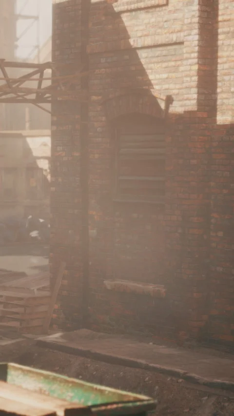 Urban scene with old brick building and soft sunlight in the background Stock Footage 342653906