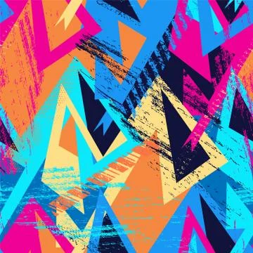 Urban seamless abstract coorful pattern with grunge spots and curved geometry el Stock Illustration