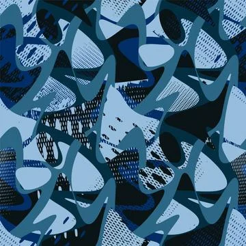 Urban seamless abstract pattern with chaotic shapes and wave elements Stock Illustration