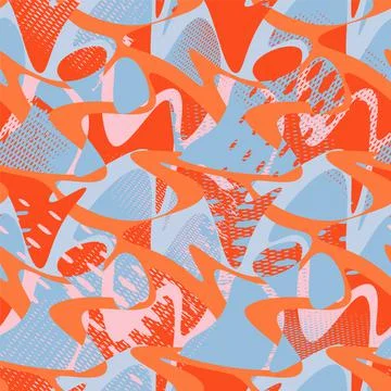 Urban seamless abstract pattern with chaotic shapes and wave elements Stock Illustration
