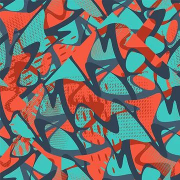 Urban seamless abstract pattern with chaotic shapes and wave elements Stock Illustration