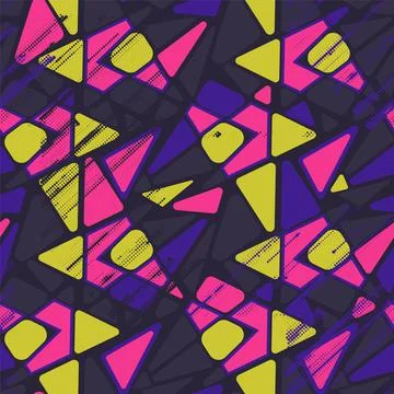 Urban seamless abstract pattern with colorful chaotic shapes and dots Stock Illustration
