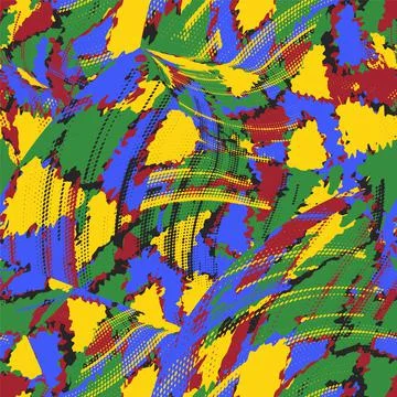 Urban seamless abstract pattern with colorful chaotic shapes and dots Stock Illustration