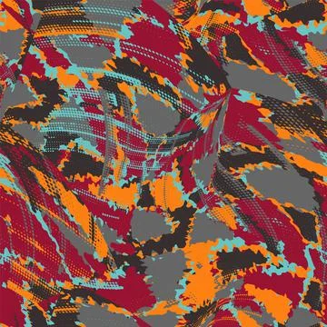 Urban seamless abstract pattern with colorful chaotic shapes and dots Stock Illustration