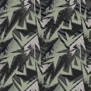 Urban seamless abstract pattern with curved geometry elements and grunge spots Stock Illustration