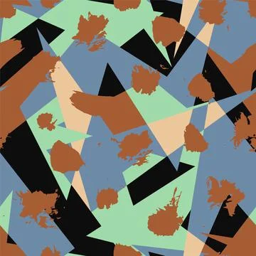Urban seamless pattern with abstract curved geometry elements and grunge spots Stock Illustration