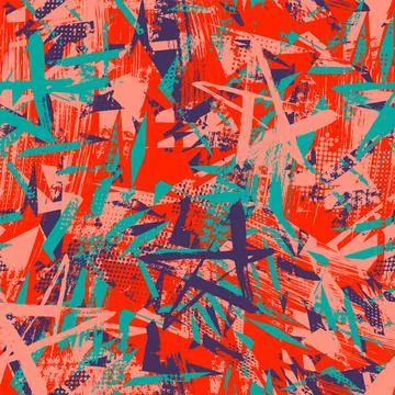 Urban seamless pattern with chaotic geometry shapes and grunge spots Stock Illustration