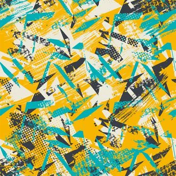 Urban seamless pattern with chaotic geometry shapes and grunge spots Stock Illustration
