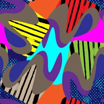 Urban seamless pattern with wave shapes, dots and grunge spots for prints, texti Illustrazione stock