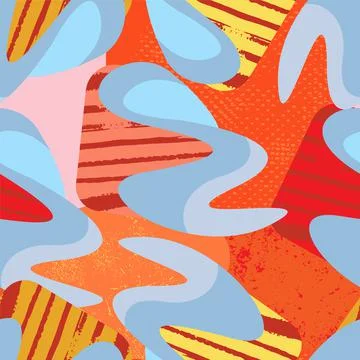 Urban seamless pattern with wave shapes, dots and grunge spots for prints, texti Illustrazione stock