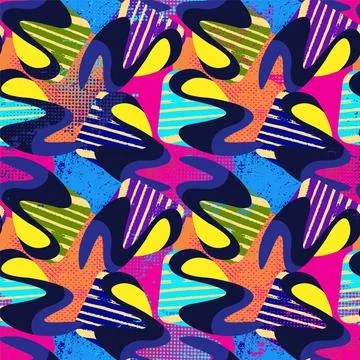 Urban seamless pattern with wave shapes, dots and grunge spots for prints, texti Stock Illustration