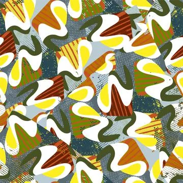 Urban seamless pattern with wave shapes, dots and grunge spots for prints, texti Stock Illustration