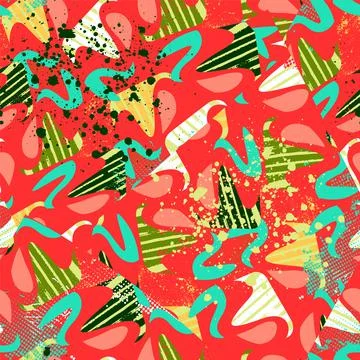 Urban seamless pattern with wave shapes, dots and grunge spots for prints, texti Illustrazione stock