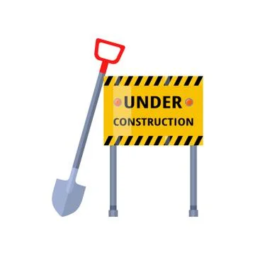 Urban security under construction road sign with steel shovel on white Stock Illustration