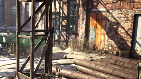 Urban site with construction elements and old buildings Video stock 345057648