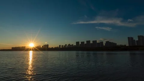 Urban Sky and Space Delay, White to Night Sunset Urban Buildings Stock Footage 274114027