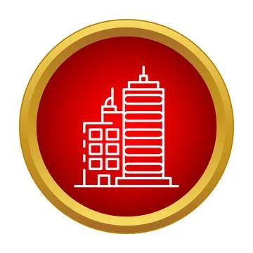 Urban skyline buildings outline icon on red button Stock Illustration