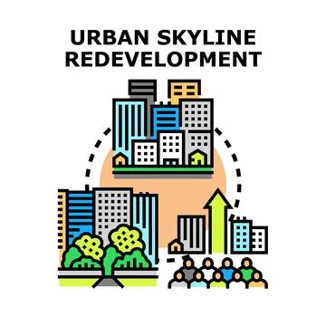 Urban skyline redevelopment concept with growing city planning 스톡 일러스트