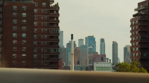 Urban Skyline Revealed Between Brick Apartment Buildings Stock Footage 333866583