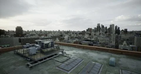 Urban skyline view from a rooftop during overcast weather Stock Illustration