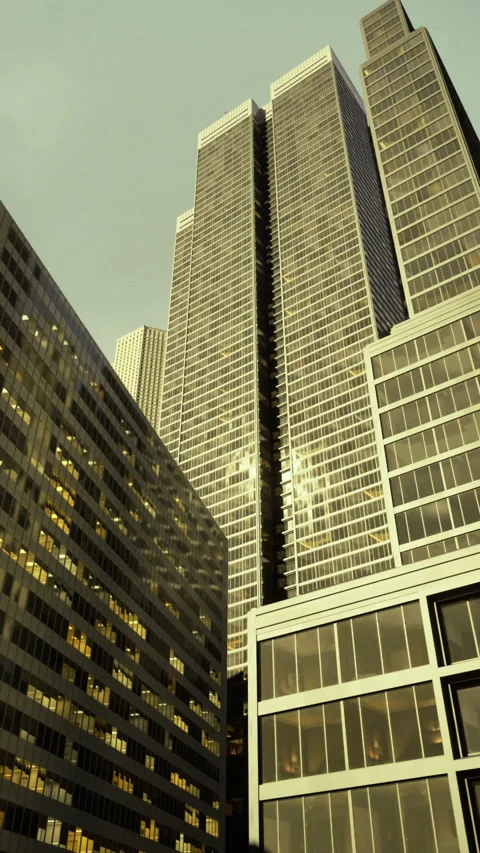 Urban skyline view showcasing modern skyscrapers under dramatic clouds Stock Footage 325074890