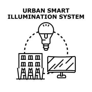 Urban smart illumination system controlling city lights Stock Illustration