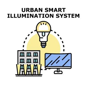 Urban smart illumination system controlling city lights Stock Illustration
