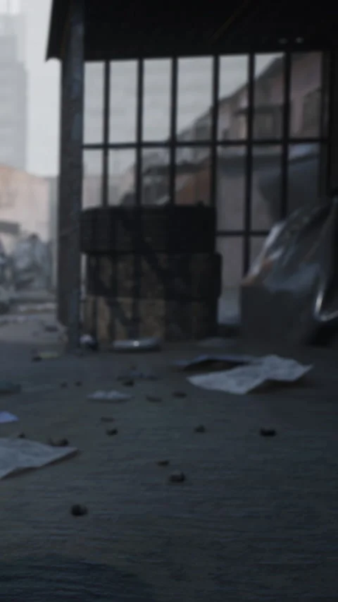 Urban space with scattered items and light coming through bars Stock Footage 339767334