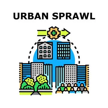 Urban sprawl concept developing city expansion Stock Illustration