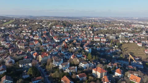 Urban sprawl of Stuttgart in Germany seen from above, revealing residential and Stock Footage 304891902